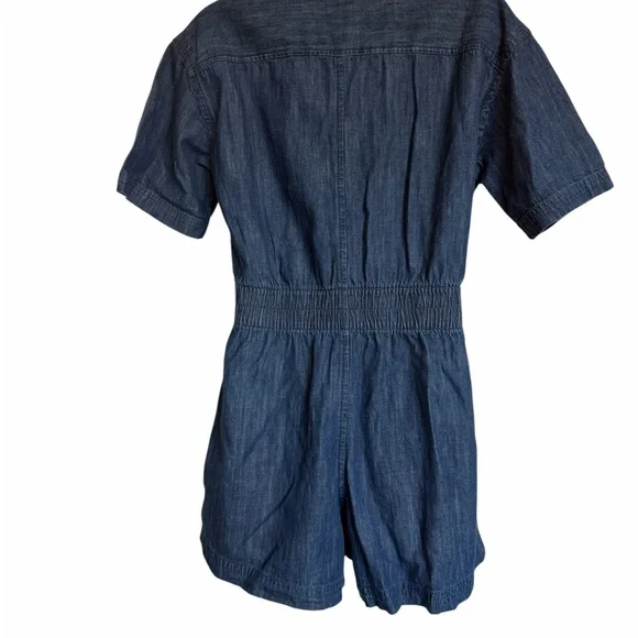 Dark Blue Denim Short-Sleeve Jumpsuit - Picture 2 of 7